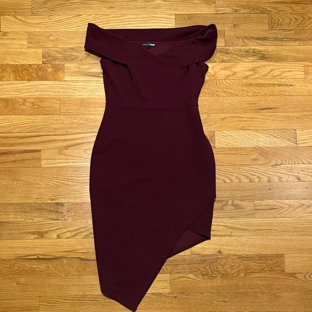 Wine Burgundy One-Shoulder Asymmetric Dress - Burgundy